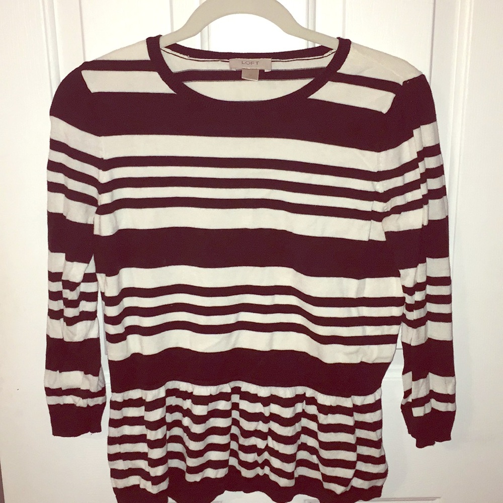 LOFT black and white striped peplum top